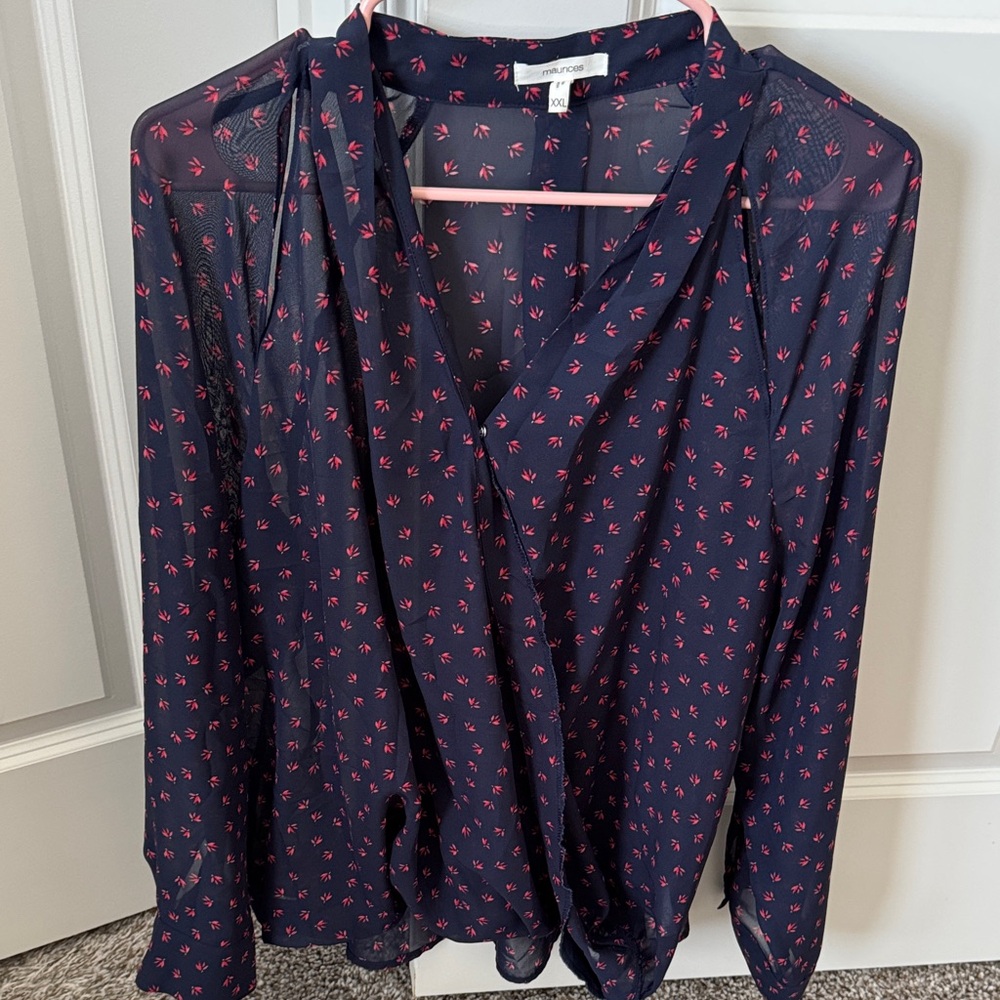 Maurices Navy and Pink Patterned Blouse